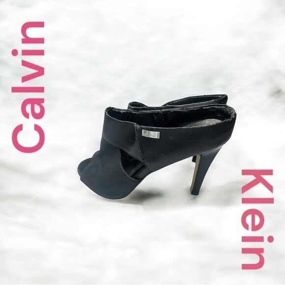 Calvin Klein Leather 4” Stiletto Heels w/ Ankle Strap l Silver Hardware 7.5 GUC - Picture 1 of 9